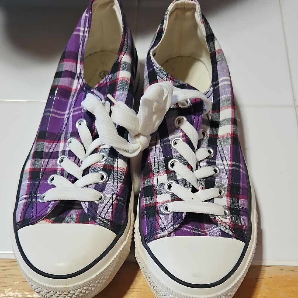 Plaid Canvas Sneakers with White Laces